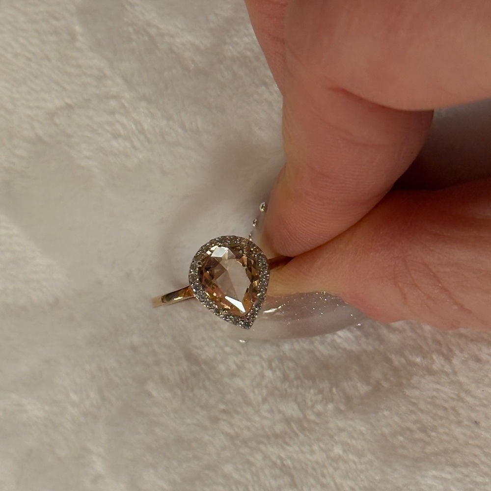 Sterling Silver Rose Gold Pear Morganite Halo Ring Size 9